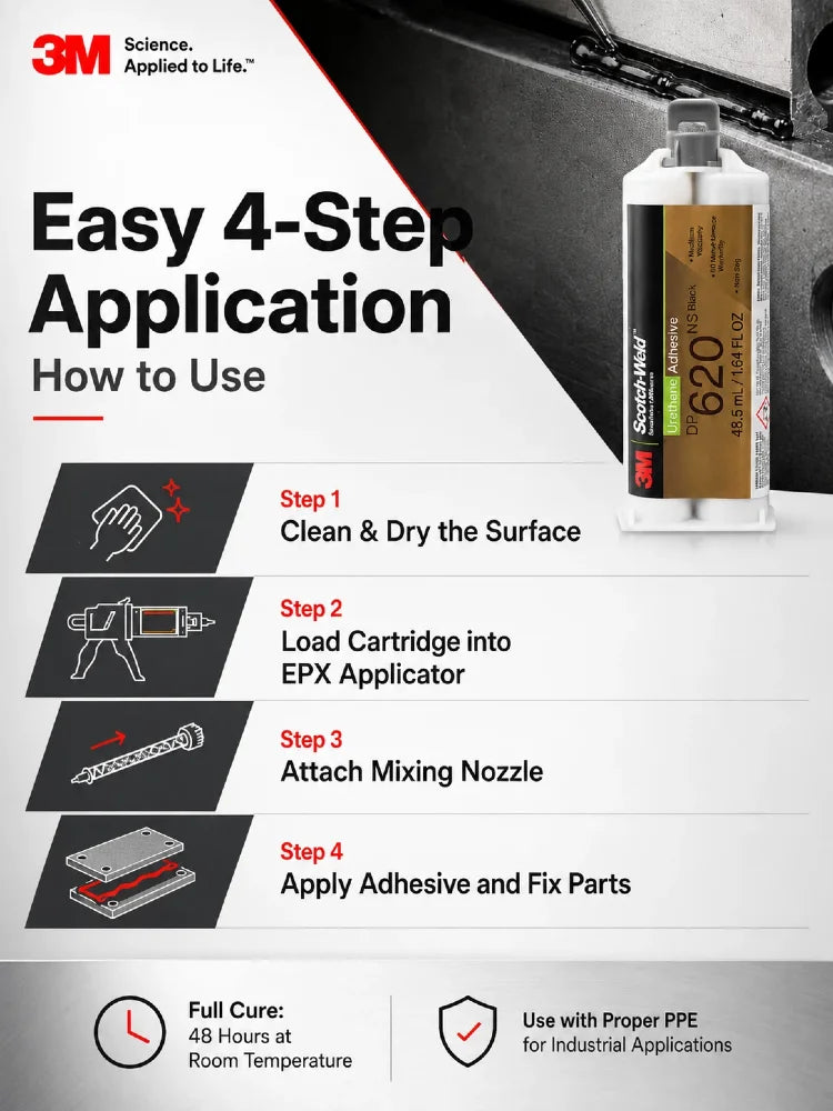 Adesivo Uretanico Originale 3M DP620NS Scotch-Weld 48.5ML Nero Non-Sciolmibile Colla Strutturale Bicomponente per Metallo Plastica Gomma Legno
