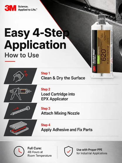 Adesivo Uretanico Originale 3M DP620NS Scotch-Weld 48.5ML Nero Non-Sciolmibile Colla Strutturale Bicomponente per Metallo Plastica Gomma Legno