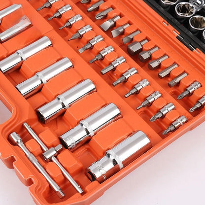 Set di chiavi a bussola da 108 pezzi, kit di chiavi a cricchetto da 1/4" 3/8" 1/2", set di attrezzi per riparazione auto e manutenzione domestica con custodia