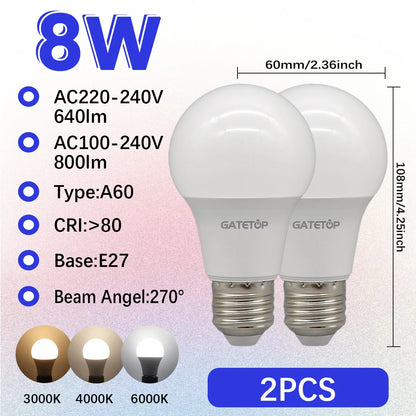 1-10 Pezzi Lampadine LED 8W AC 110V 220V E27, Illuminazione Calda e Diurna, RA80, per Casa, Lampade di Alta Qualità