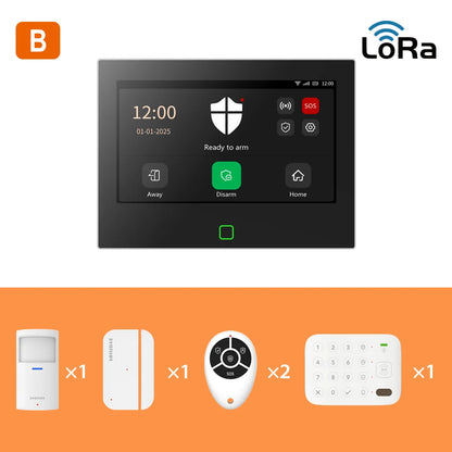 Staniot Kit di protezione Lora da 7 pollici WiFi 4G Tuya Sistema di allarme domestico intelligente con batteria da 5000 mAh Distanza 500 M Funziona con Alexa