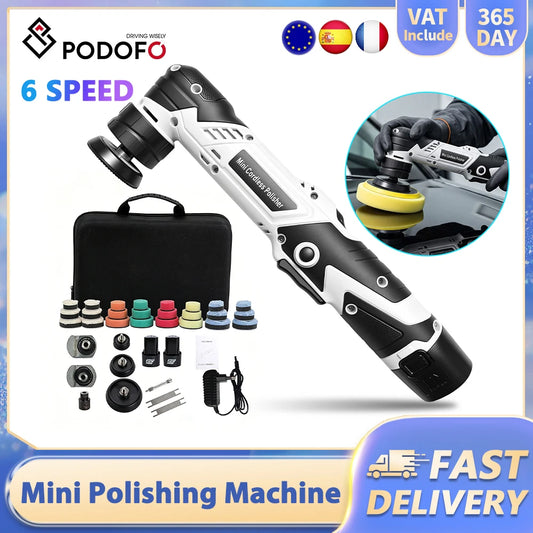 Podofo Lucidatrice per Auto Senza Fili 12V, Mini Lucidatrice per Dettagli Auto, Macchina per Lucidatura Auto, 6 Velocità Regolabili, Lucidatrice Manuale per la Cura dell'Auto e la Lucidatura di Superfici di Mobili