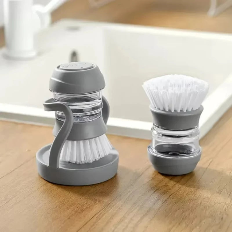 Spazzola per piatti con dispenser di sapone Spazzola per palme Lavaggio dei piatti Spazzole per scrub da cucina con supporto Vassoio antigoccia