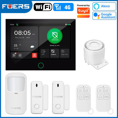 FUERS Sistema di Allarme Domestico 4G con Schermo TFT da 7 Pollici G70 Sistema di Allarme Antifurto Wireless GSM WiFi Compatibile con Tuya Smart