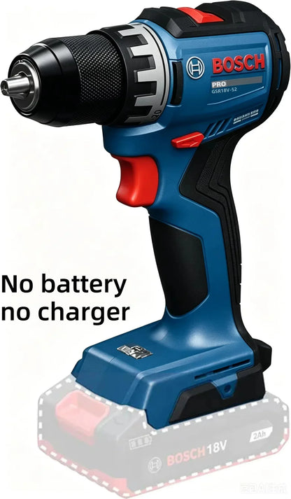 Trapano elettrico Bosch GSR18V-52, 52 Nm, resistente e robusto, con mandrino in metallo per avvitare e forare con elevata precisione.