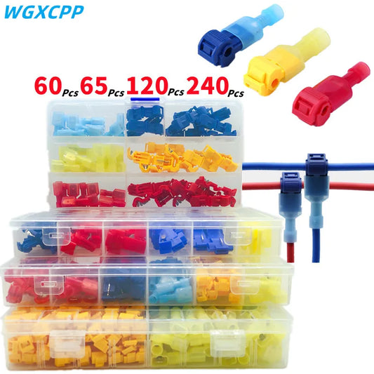 60/240/300 pezzi, borsa/scatola, terminale a crimpare, morsettiera di tipo T, connettori per cavi, connettore per cavo elettrico, morsettiera elettrica