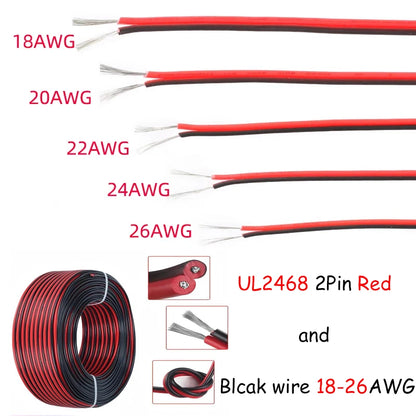 Cavo di prolunga elettrico DC12V 2Pin da 5-20M, rosso e nero, cavo di collegamento 18-26AWG in PVC e rame per strisce LED