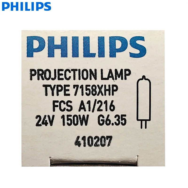 Lampada Alogena Philips 7158XHP 150W G6.35 24V Senza Riflettore, Luce Senza Ombra per Microscopi, Lampadina FCS per Proiezioni