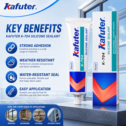 Kafuter K-704 Sigillante Siliconico a Polimerizzazione Neutra, Adesivo Impermeabile RTV per Sigillatura di Vetro, Metallo e Ceramica