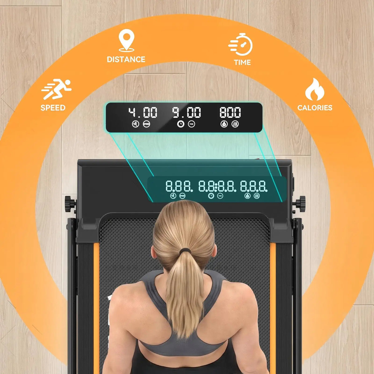 Ramypoket Tapis Roulant Pieghevole con Inclinazione 15%, Tapis Roulant 12Km/H, App/LED, Tapis Roulant da Ufficio, Carico Massimo 150kg