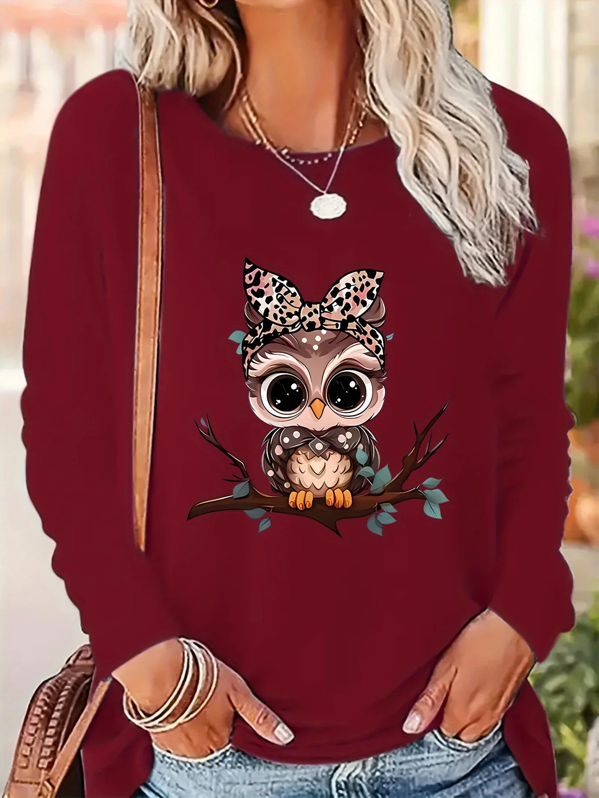 T-shirt da donna in 100% puro cotone, ideale per la primavera e l'autunno, comoda, casual, alla moda, con maniche lunghe, stampa grafica a tema felino e scollo rotondo.