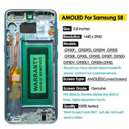 Qualità OEM AMOLED per SAMSUNG Galaxy S8 Schermo curvo G950 G950F Display LCD Touch Screen Digitizer Assembly Sostituzione riparazione