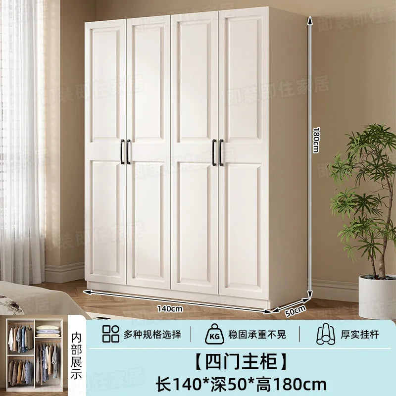 Armadio in stile crema per camera da letto, facile da montare, ideale per piccoli appartamenti, armadio in legno, mobile contenitore per stanze in affitto.