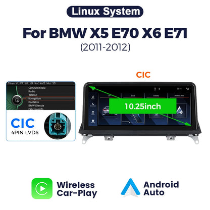 Sistema Multimediale Intelligente MEKEDE con CarPlay Wireless e Android Auto per BMW X5 E70 X6 E71, Schermo QLED da 10.25/12.3 Pollici, Android 14, CPU Snapdragon, Radio e Navigazione GPS per Auto
