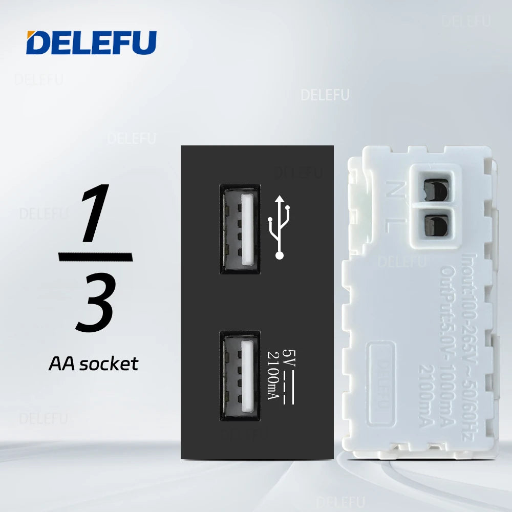 DELEFU Presa Italiana Fai-da-te con USB Tipo C, Interruttore Campanello, 45A 20A, per Tende, Telefono, CAT5, TV, HDMI, SAT, Nera