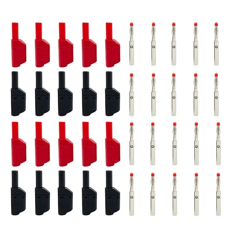 20 pz/4mm maschio guaina retrattile impilabile spina a Banana avvolto completamente isolato filo di sicurezza connettore a saldare nero rosso