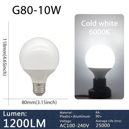 Confezione da 2 lampadine LED a globo con base E27 G80 G95 G125 10W 12W 18W 40 Watt Lampadine LED Edison equivalenti, bianco caldo 3000K 6000K Latte
