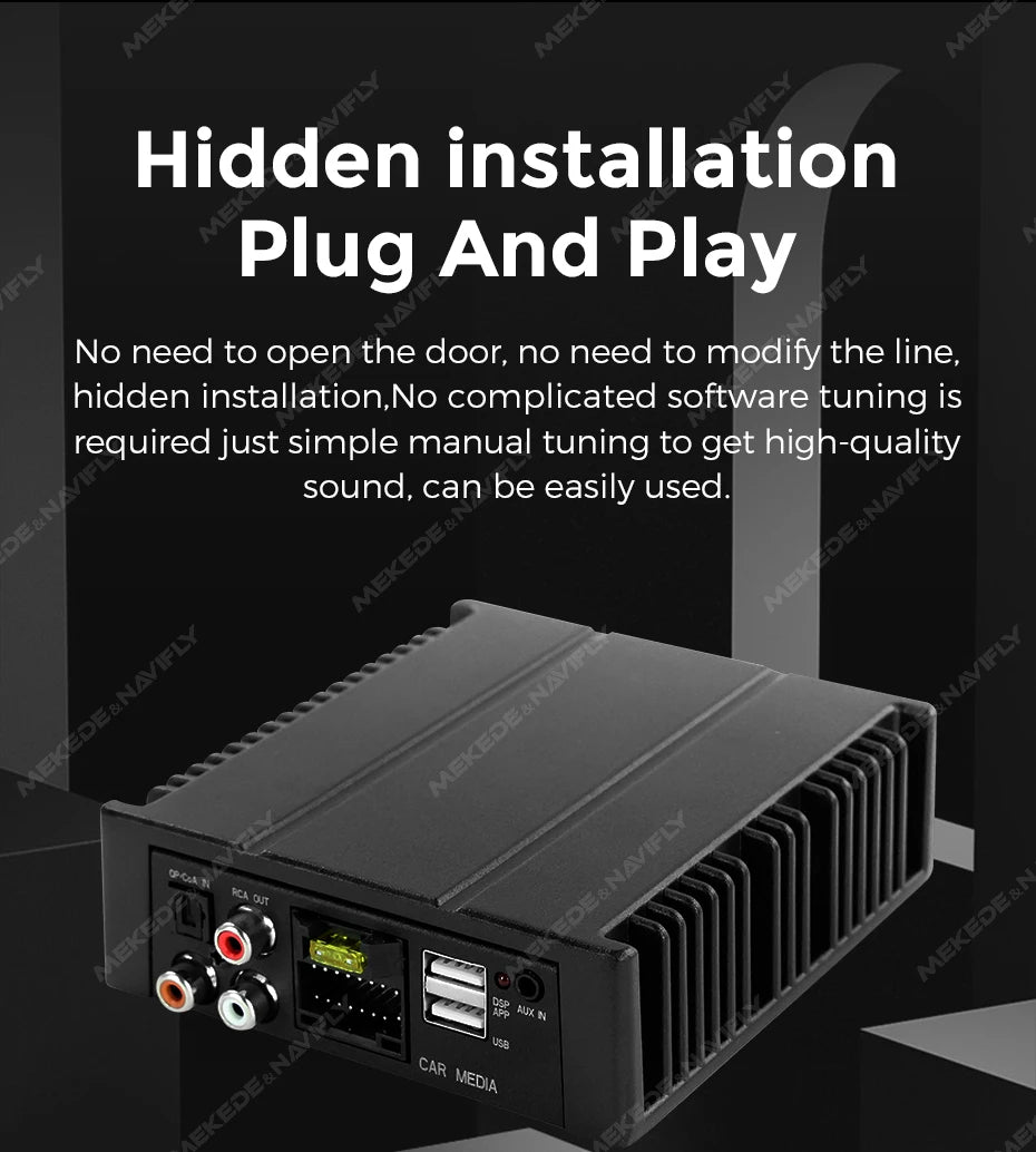 Amplificatore DSP per auto MEKEDE 4*80 W, compatibile con autoradio Android, regolazione EQ tramite app, plug-and-play, supporto fibra ottica/coassiale/AUX/RCA/USB
