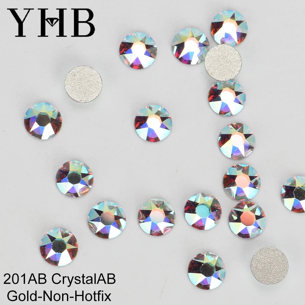 Cristalli YHB Bright Series Crystal AB Dazzling Hotfix Nonhotfix con elettroplaccatura, strass piatti Hotfix per scarpe, borse e abbigliamento.