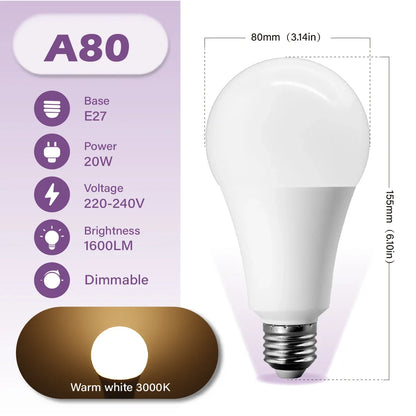 Lampadina LED Dimmerabile E27 10W 15W 20W AC 220V 3000K-6500K 0-100 Dimmerabile, Lampada a Tono Naturale per Balcone, Sala da Pranzo, Ingresso