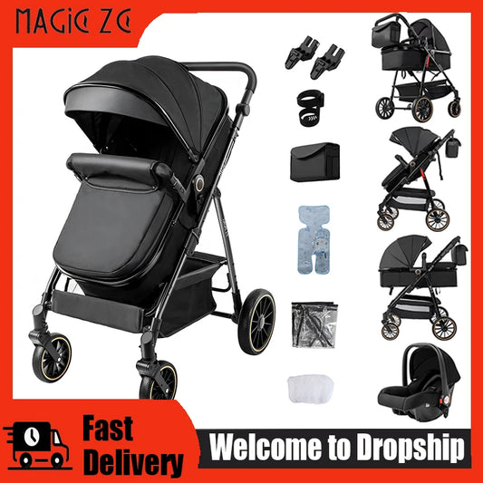Passeggino 3-in-1 Pieghevole per Neonati con Seggiolino Auto, Sistema da Viaggio Leggero, Sicuro e Stabile, Nuovo Carrozzino