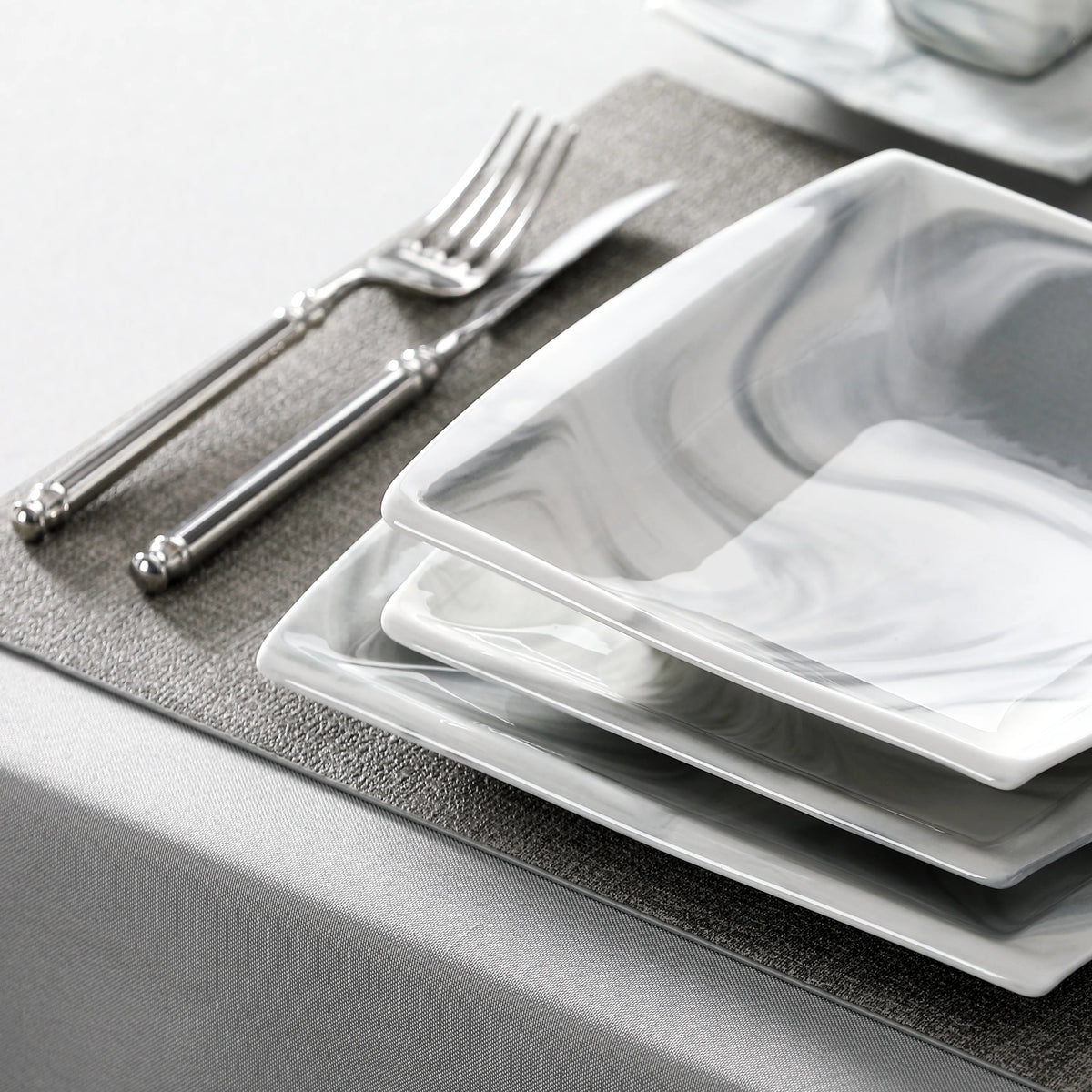 MALACASA 30/60 pz marmo grigio porcellana stoviglie Set di stoviglie con 6 pezzi Dessert/zuppa/piatto cena/tazza/piattino, servizio per 12