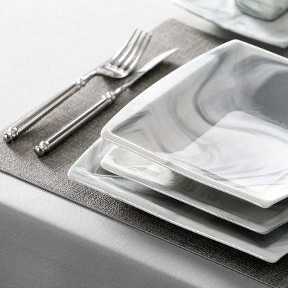 MALACASA 30/60 pz marmo grigio porcellana stoviglie Set di stoviglie con 6 pezzi Dessert/zuppa/piatto cena/tazza/piattino, servizio per 12