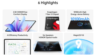 HONOR Pad 10, Versione EU Tablet WIFI, Batteria da 10100mAh, Display HONOR Eye Comfort da 12,1 pollici 120Hz 2.5K, Chipset Snapdragon 7 Gen 3, 8GB+256GB, Tablet Android HONOR
