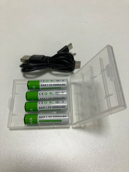 Nuove Batterie al Litio Ricaricabili AA 1.5V 3800mAh + AAA 3000mAh, Ricarica Rapida, 1200 Cicli, con Cavi Gratuiti e Scatola