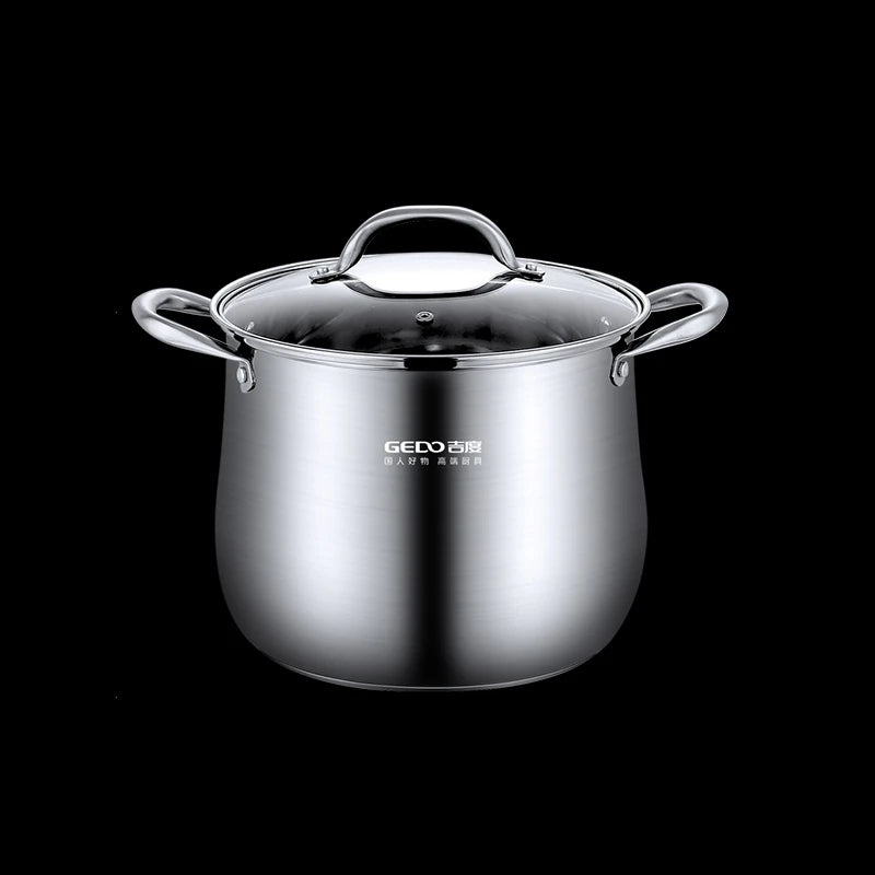 Pentola in acciaio inossidabile 304 da 24 cm di diametro Certificazione LFGB Pentola per stufato Pentola ultra spessa Stampaggio integrato Pentola per bollitura da cucina