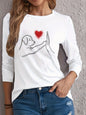 T-shirt girocollo stampata con motivo Torre Eiffel Parigi a maniche lunghe comoda moda primavera e autunno 100% cotone da donna