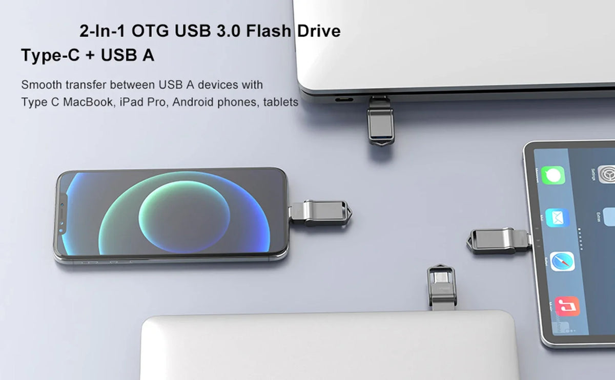 Lenovo Mini, chiavetta USB 3.0 ad alta velocità, in metallo, con interfaccia doppia, capacità 1 TB, 512 GB, 256 GB, adatta per dispositivi Android e laptop.