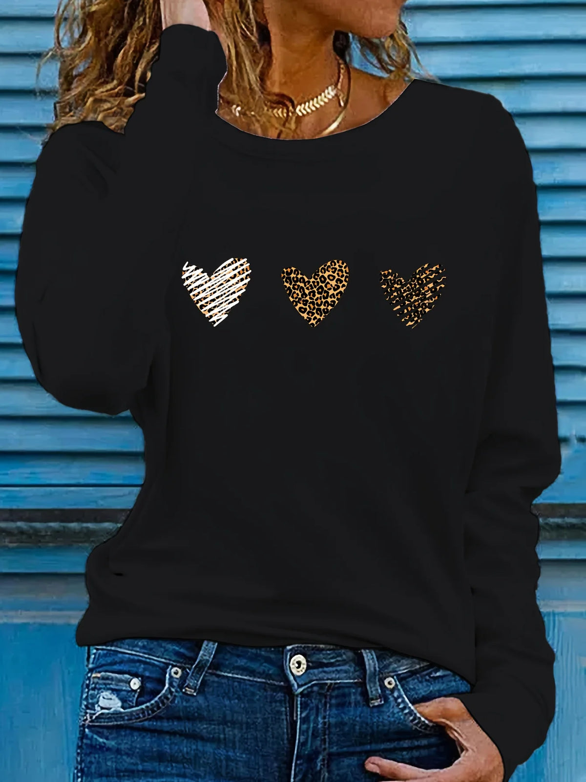 Abbigliamento primaverile e autunnale da donna in cotone 100 T-shirt stampata con cuore colorato Manica lunga Girocollo Top casual