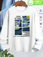 T-shirt girocollo stampata con motivo Torre Eiffel Parigi a maniche lunghe comoda moda primavera e autunno 100% cotone da donna