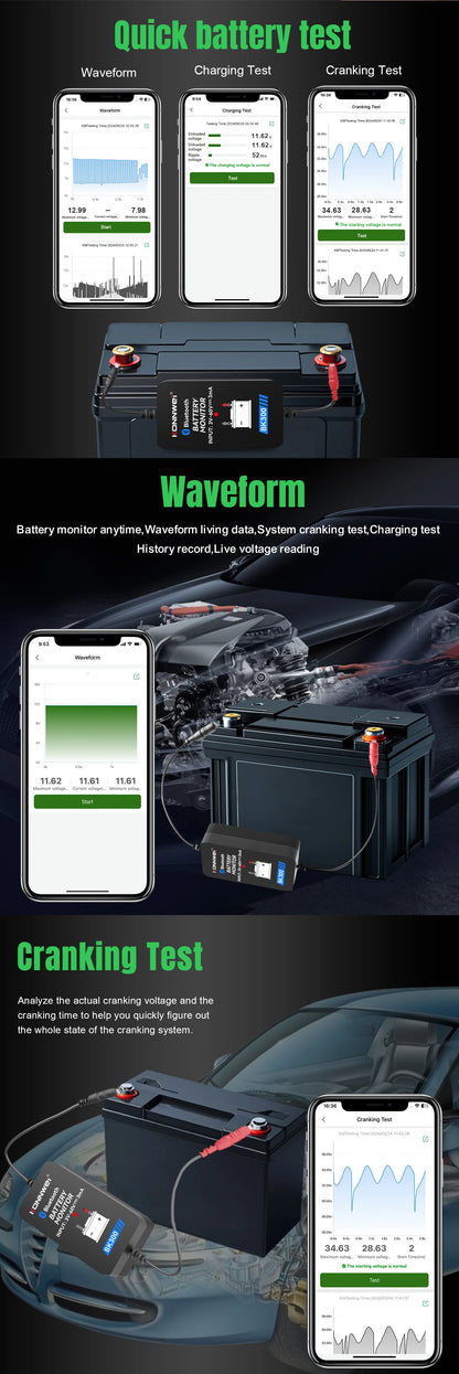 KONNWEI BK300 Tester Bluetooth per Batterie Auto 6V/12V/24V con App Mobile per Auto, Camper, Moto, Camion e Barche