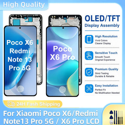 Display OLED per Xiaomi Poco X6, schermo LCD con digitalizzatore touch per Redmi Note 13 Pro 5G, modello 23122PCD1G, assemblaggio per Poco X6 Pro, display LCD K70E.