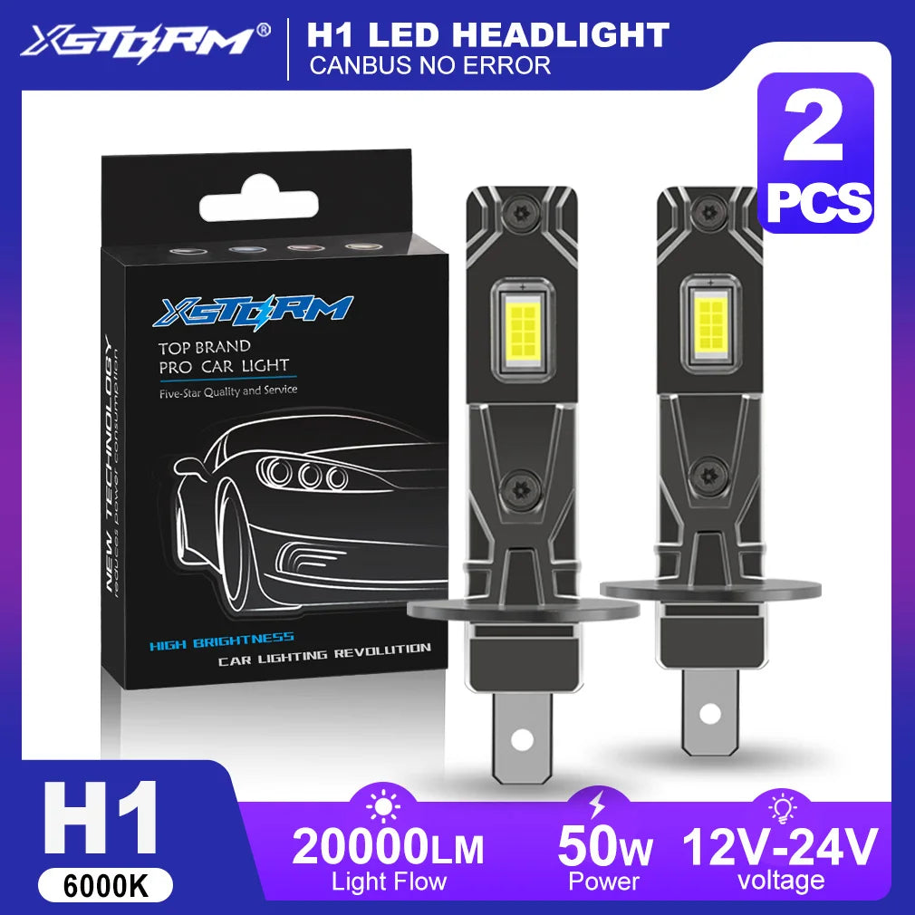 XSTORM H1 Lampadine LED H4 H7 per Fari Auto Canbus Senza Errori 50W 20000LM 6000K Luce Bianca per Abbaglianti e Anabbaglianti 12V 24V
