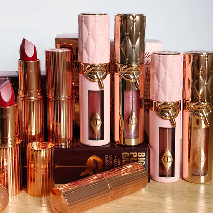 Rossetto in stick Charlotte New Pink Diamond Gold, fard in polvere colorato, lucidalabbra alla frutta, 4 colori, cosmetici portatili Tilbury