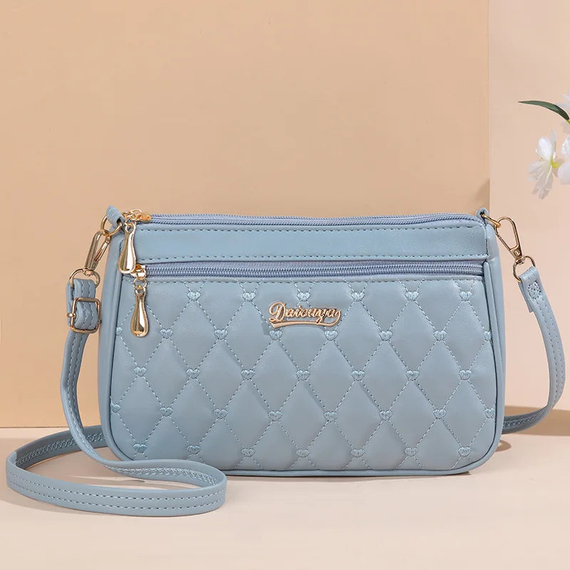 Borse a tracolla in pelle PU con cerniera borsa a tracolla nuova moda per donna borsa e borsette con filo da ricamo di grande capacità