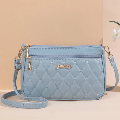 Borse a tracolla in pelle PU con cerniera borsa a tracolla nuova moda per donna borsa e borsette con filo da ricamo di grande capacità