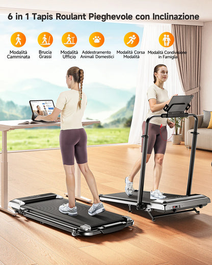 Toputure TP6 Walking Pad 12% Incline Treadmill 6 In 1 Walking Running 2.5HP Foldable Under Desk Treadmill With Adjustable Height Armrest LED Display Indoor Home Gym Exercise Office Treadmill 40dB Low noise Treadmill