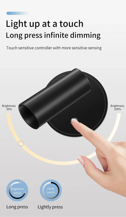Faretto LED ricaricabile USB Lampada da parete magnetica senza fili Sensore tattile Dimmerabile Faretto per camera da letto per porta dell'armadio a 3 colori
