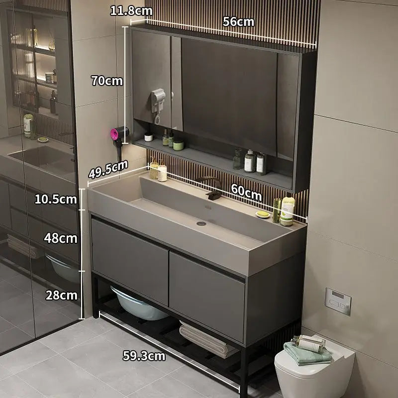 Combinazione di mobile lavabo e specchio da bagno in nano-roccia di lusso leggero
