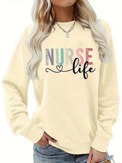 Felpa pullover da donna con stampa INFEZIONE casual, design geometrico, manica lunga, girocollo, lavabile in lavatrice, vestibilità regolare per l'autunno