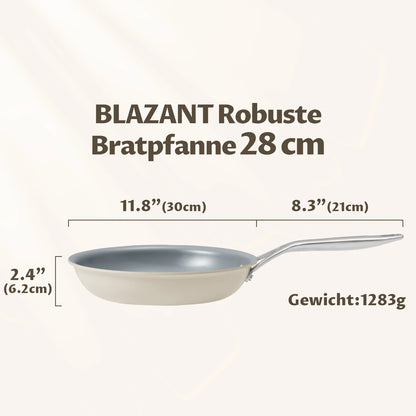 Padella in ceramica a induzione 28 cm con manico in acciaio fuso, beige, padella in ceramica senza PTFE e PFOA, padella in ceramica a induzione 28 cm, non-s