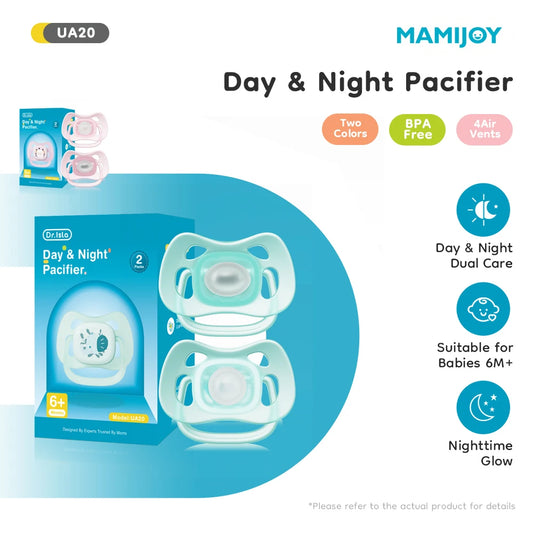 MAMIJOY Succhietto per Neonati Giorno e Notte 2 Pezzi in Silicone Alimentare Senza BPA Luminescente con Scatola Porta Succhietto per Neonati dai 6 Mesi in Su UA20