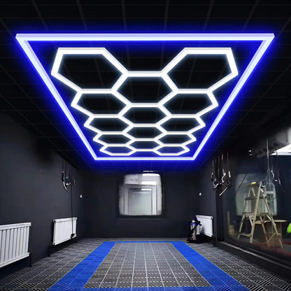 14 griglie con telaio luci da garage esagonali 6500K 672W a nido d'ape led per officina barbiere palestra soffitto negozio seminterrato