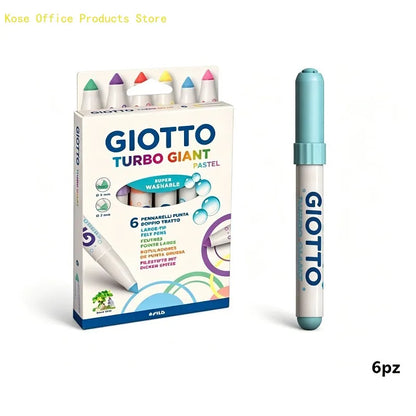 GIOTTO Set da 6 Pennarelli Pastello Turbo Giant Super Lavabili con Punta Larga in Feltro per Disegno, Colorazione, Progetti Artistici Scolastici per Bambini