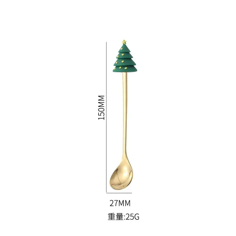 Set cucchiaio e forchetta natalizio in acciaio inossidabile caffè tè utensili da dessert confezione regalo design albero di Babbo Natale facile da pulire     6/4/2/1PZ