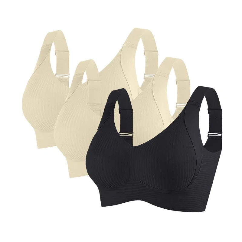 Set da 3 pezzi: reggiseno push-up da donna, senza ferretto, con effetto lifting, intimo senza cuciture, reggiseno a coste con scollo a V, taglie forti, lingerie sexy, taglie M-4XL, intimo 2028.